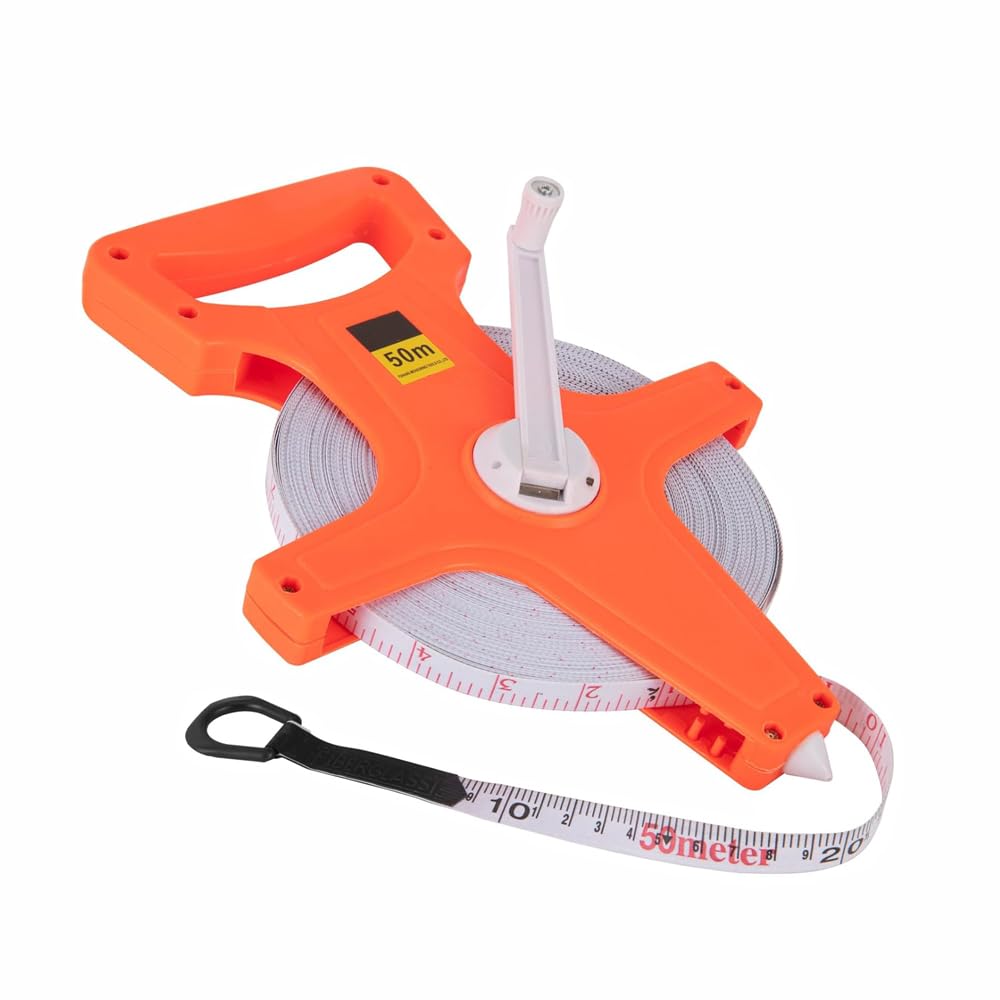 Fibreglass Surveyors Tape, 50m/165ft Metric-Imperial Dual-Scale Open Reel Fibreglass Measuring Tape for Gardens Construction Sites Sports Fields
