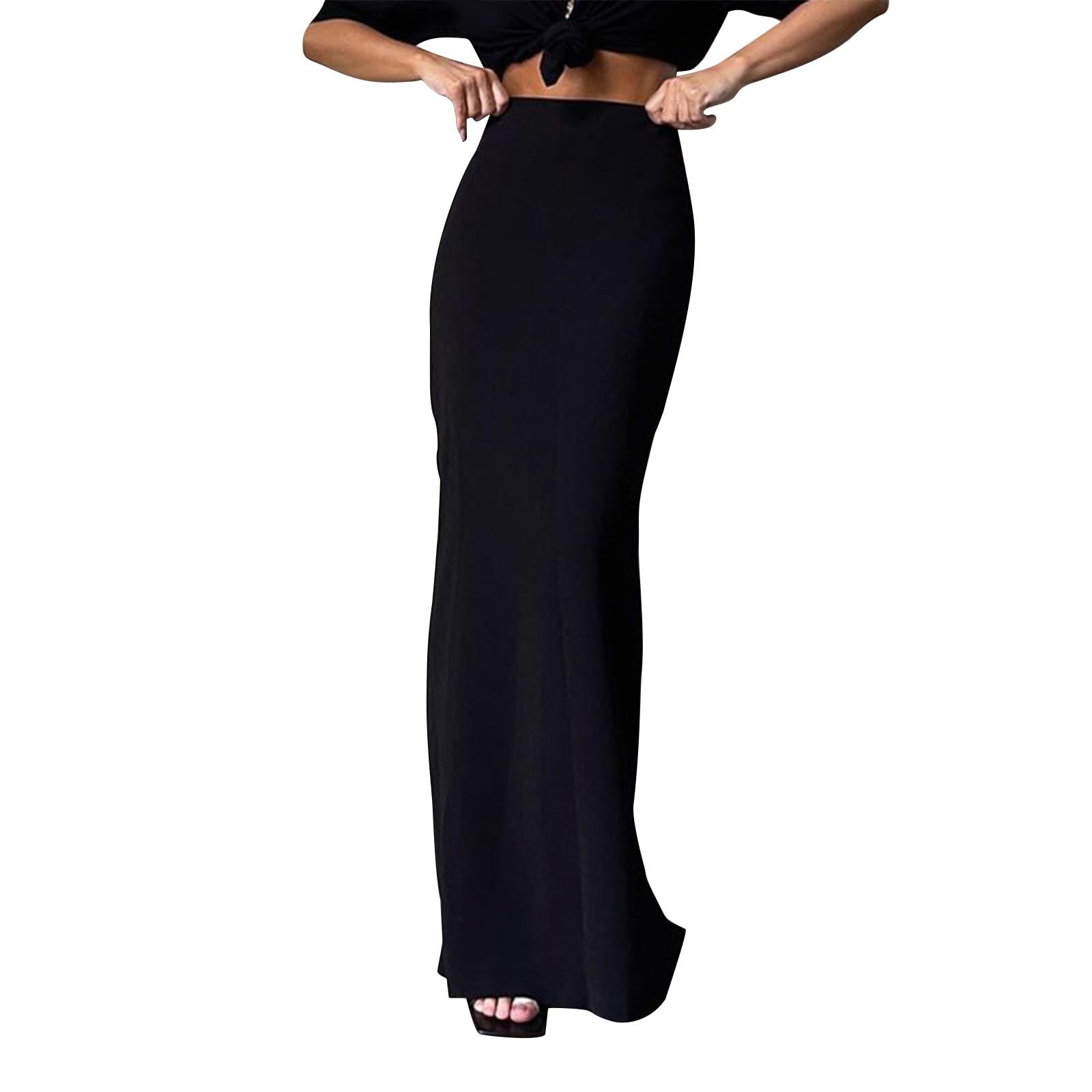 HGps8w Womens Elegant Bodycon Maxi Skirt - Stretch Ruched High Waisted Casual A Line Pencil Skirts