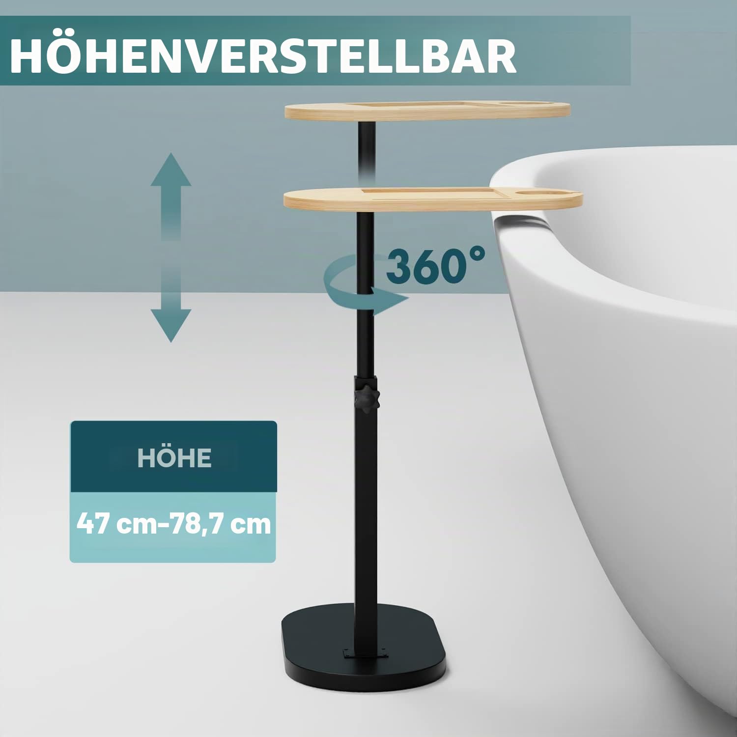Bambus-Badewannen-Tablett mit Stabiler Basis und Dicker Metallhalterung, verstellbare Höhe, perfektes Badezimmer-Wannenzubehör, Nachttisch, Sofa-Beistelltisch, Geschenk für Frauen, Männer