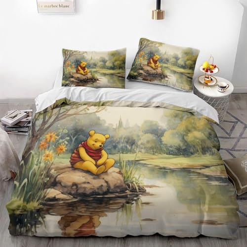HRTLSS Winnie Bear Duvet Cover Set, 3pcs Bedding Comforter Cover Set for All Seasons(1 Duvet Cover + 2 Pillow Shams) (08,Twin-68x86in+20x30in*2)