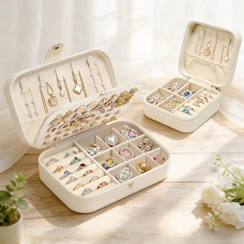VirtuGro 2 peças Caixa de jóias de viagem pequena grande jóias mulher organizador com partição removível Jewelry Box caixa de jóias pequeno presente mulher amiga para guardar anéis brincos colares