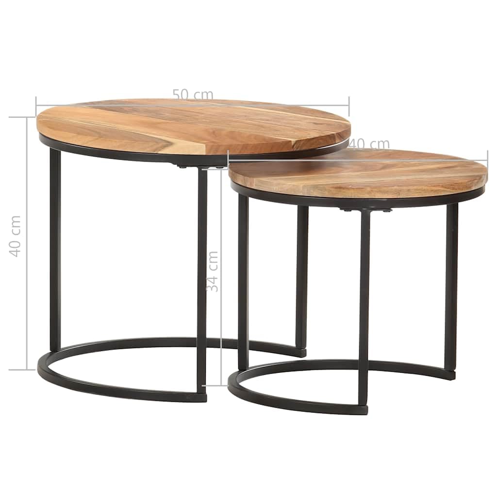 Set di 2 tavolini da salotto in legno di acacia, tavolino da salotto, spazio per riporre oggetti e corridoio