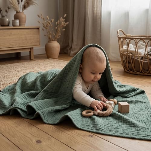 Image of Muslin Swaddle Blankets for Newborn, 3 Pack Breathable Soft Receiving Blanket, Large 38 x 40 inches Swaddle Wrap Burping Clothes Diapers, Essentials Infant Shower Items, Toddler Gift (Fawn & Leaves)