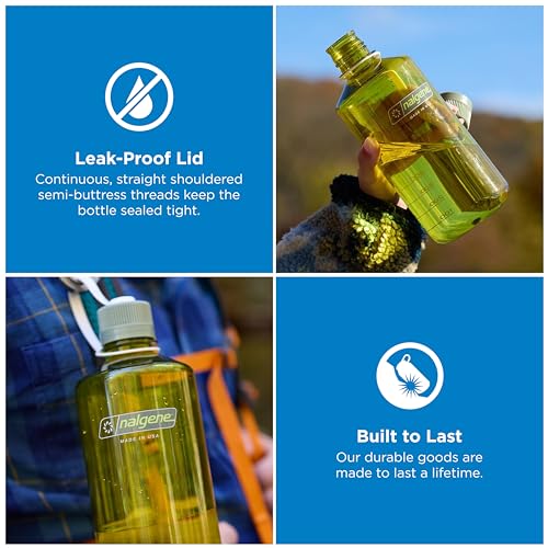 Image of Nalgene 32 oz Narrow Mouth Water Bottle | BPA-Free, Durable & Leak Proof, Lghtweght for Hkng & Gym - Thrll & Moton, Endve w /Ol Green
