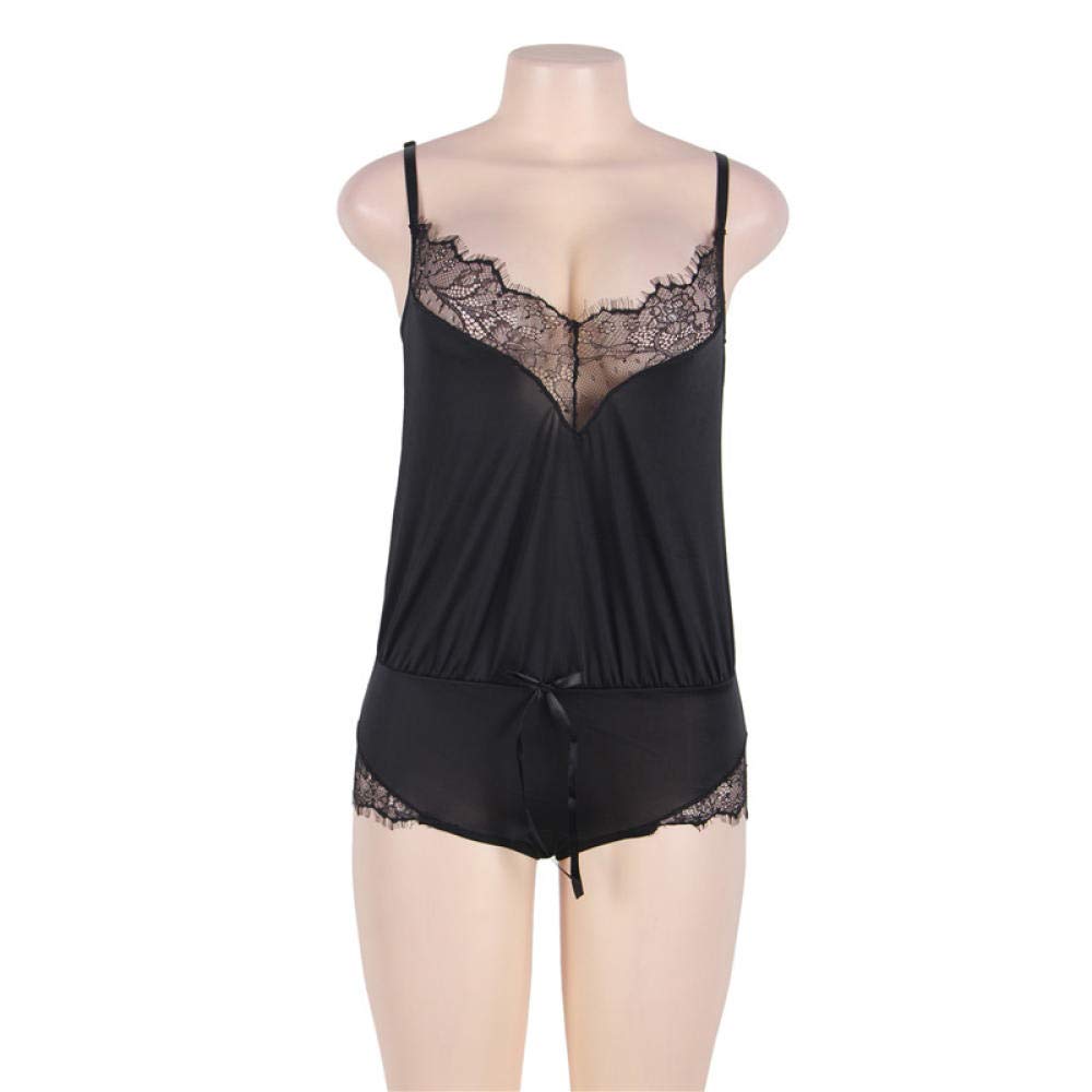 Conjuntos de lencería para Mujer Pijamas, Ropa, Ropa Interior, camisón de Encaje Grande (código Negro 5XL (Adecuado para 170)