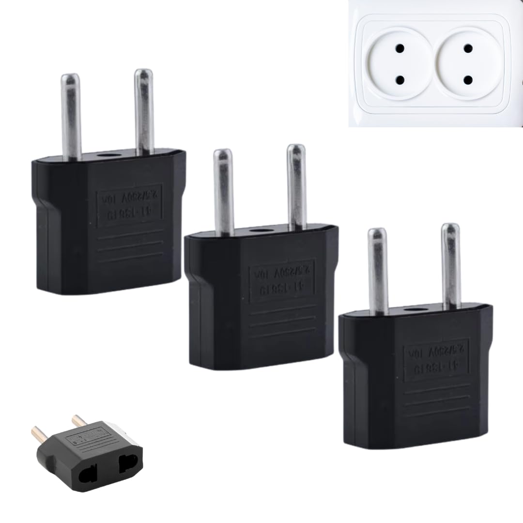 Hi-Plasst Europe 2-Pin to India (3 Pieces) Travel Adapter (6A, 250V) – EU Power Plug Converter for Europe & Indian Sockets | 2pin Black – Works in China, France, Italy, Spain & India (Pack of 3)-image-12