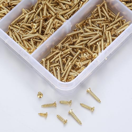 Small Self-Drilling Screws, 2400 Small Wood Screws, Phillips Screws, Flat Head Countersunk Self-Drilling Screws for Electronics DIY Woodworking - Gold - Image 4