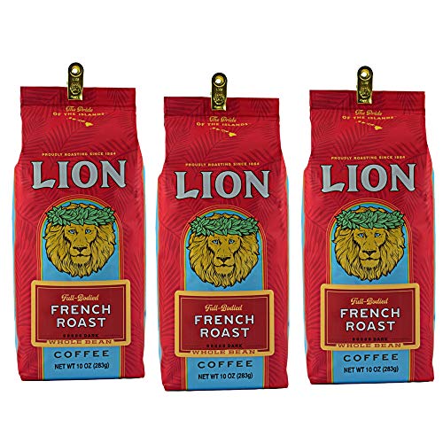 Lion Coffee French Roast en Grano 10 Oz Pack 3 miniatura 1