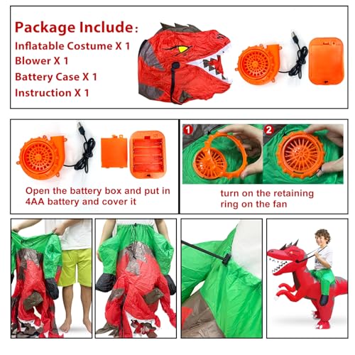 Disfraz inflable para niños Dinosaurio T-Rex con ojos LED miniatura 6