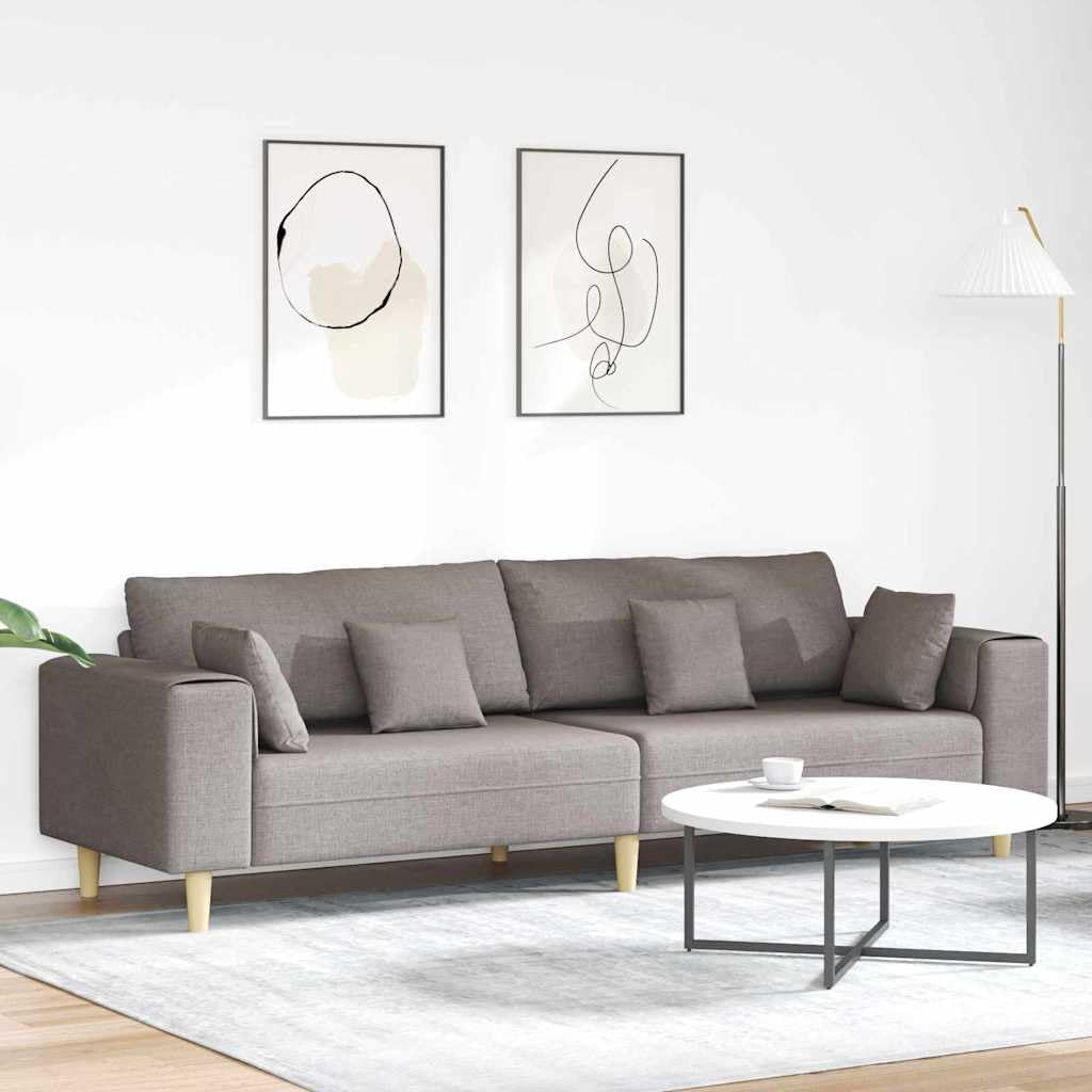Sofá de 4 plazas, color topo, 250 x 77 x 76 cm, de tela aterciopelada, con diseño transpirable y patas de madera estables, moderno, para salón, dormitorio, oficina