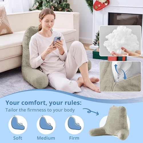Image of Sasttie Reading Pillow for Bed, Back Pillow for Sitting Up, Linen | 25 inch Backrest Support Cushion for Couch, Sofa, and Floor, Dorm Essentials, OEKO-TEX, Adjustable Down Alternative Fill