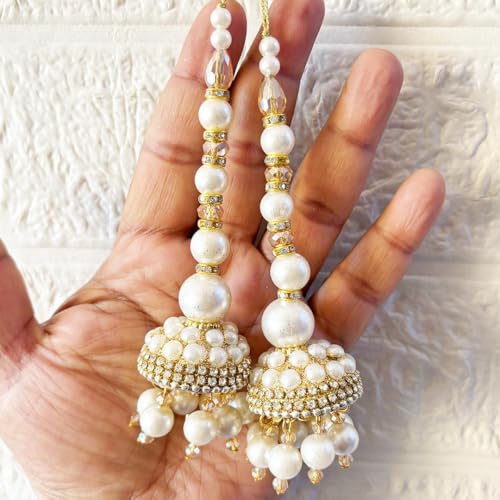 Image of Adikala Craft Store Handmade Ethnic Latkan Tassel Set of 2 for Saree Pallu, Blouse, Suits, Dupatta, Lehenga Decor | Ethnic Saree Pallu, Blouse, Suit, Dupatta & Lehenga Decoration (White Glitter D1)