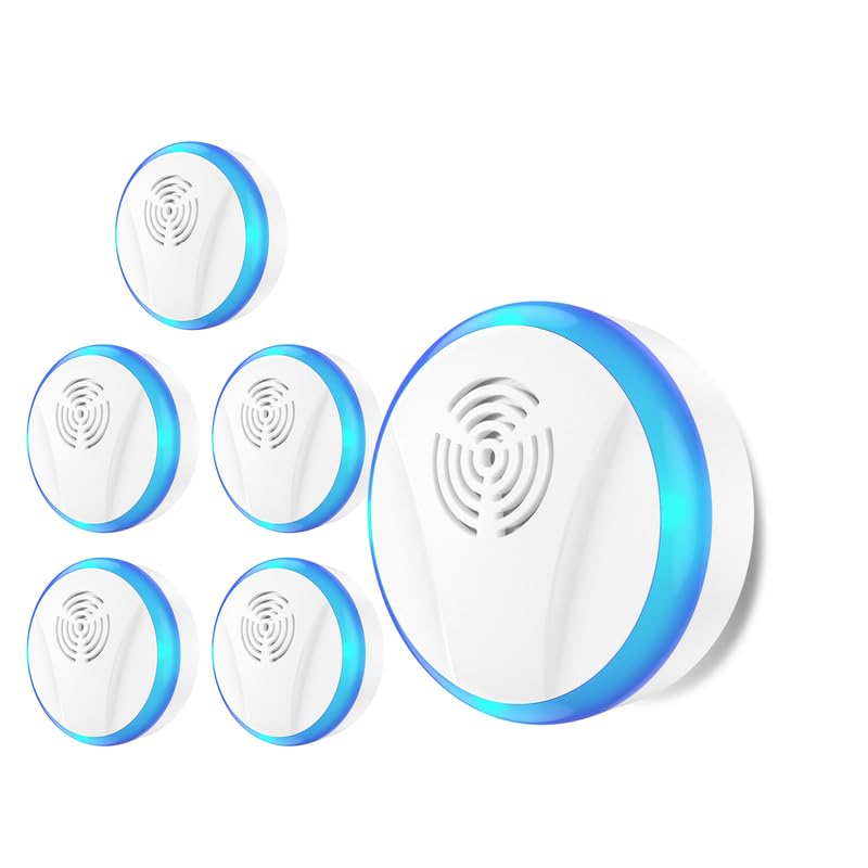 Repelente Ultrasónico de Plagas, Electrónico Repelente Mosquitos Insectos Control para Interiores, Antimosquitos Electrónico para Ratones, Arañas, Cucarachas, Moscas(6 Paquetes)