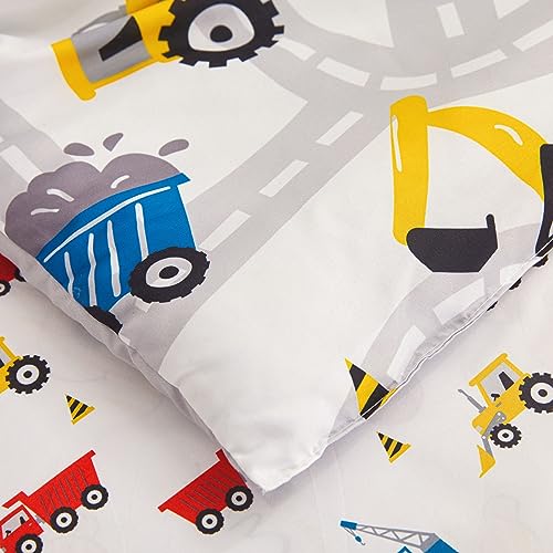 Image of Viviland Toddler Comforter Sets, 4 Pieces Bedding Sets, Heavy-Duty Truck | Microfiber White Bed Set, Boys, Breathable & Soft, Comforter, Bed Sheet, Fitted Sheet and Pillowcase, Machine Washable