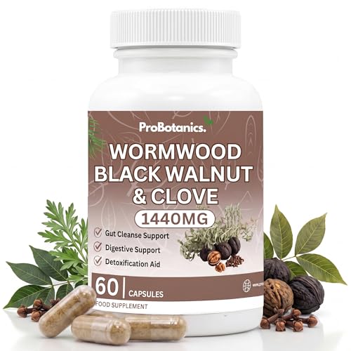 ProBotanics Wormwood Black Walnut and Clove 1440mg Per Serving Digestive Intestinal Detox Cleanse for Humans | Herbal Supplement for Gut Cleanse and Digestive Health - 60 Capsules