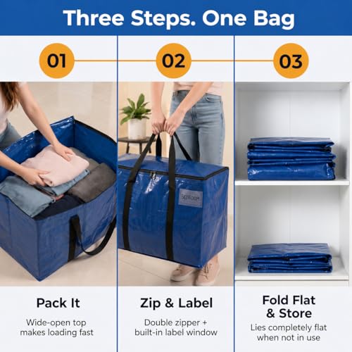 Image of ClearSpace Heavy Duty Moving Bags or Storage Bag - Large Moving Boxes with Backpack Straps, Zippers & Handles - Perfect for Moving, College Dorm, Traveling, Camping, Christmas Decorations, 8 Pack