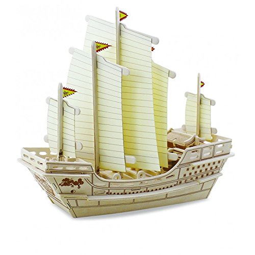CEBEKIT-C9712 CEBEK PUZZLE 3D REPLICA WOOD CHINESE BOAT, Yellow (C9712)