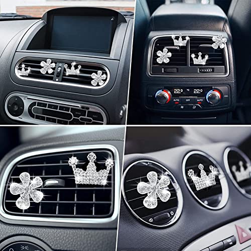 Image of 4 Pcs Bling Daisy Air Vent Clips, Crystal Crown Car Air Fresheners Vent Clips Charms Rhinestone Diffuser Vent Clip Crown Car Interior Decoration Cute Car Decor Bling Flower Cute Car Accessories for Women (Crown&Daisy)