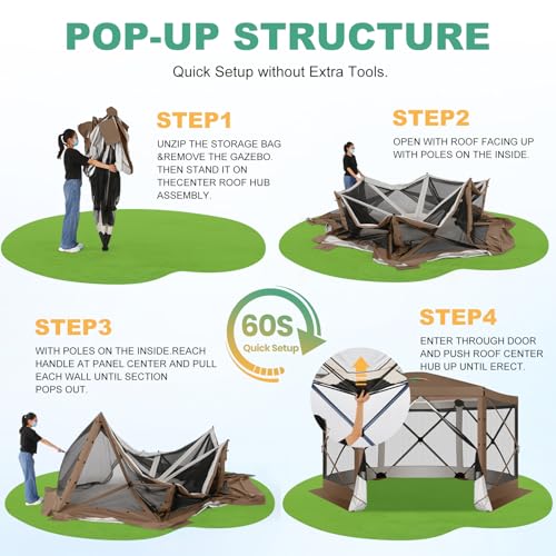 Image of COBIZI 12x12 FT Pop Up Canopy Extendable Tent, Gazebos On Clearance, Screened in Gazebo,Screen Tents Portable carpas para Patio for Outdoor Camping,Backyard, Garden, Brown(Upgraded)