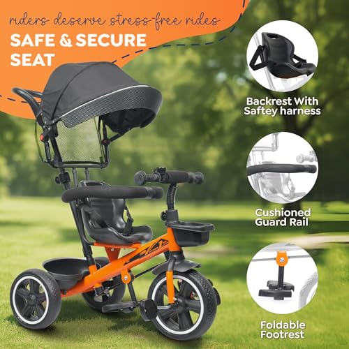 Image of Luusa Hyper PRO Canopy Plug N Play Tricycle /Baby Tricycle with Parental Control for Age Group 2+ Years Boys /Girls /Carrying Capacity Upto 30-KGS Proudly Made in India (Orange)