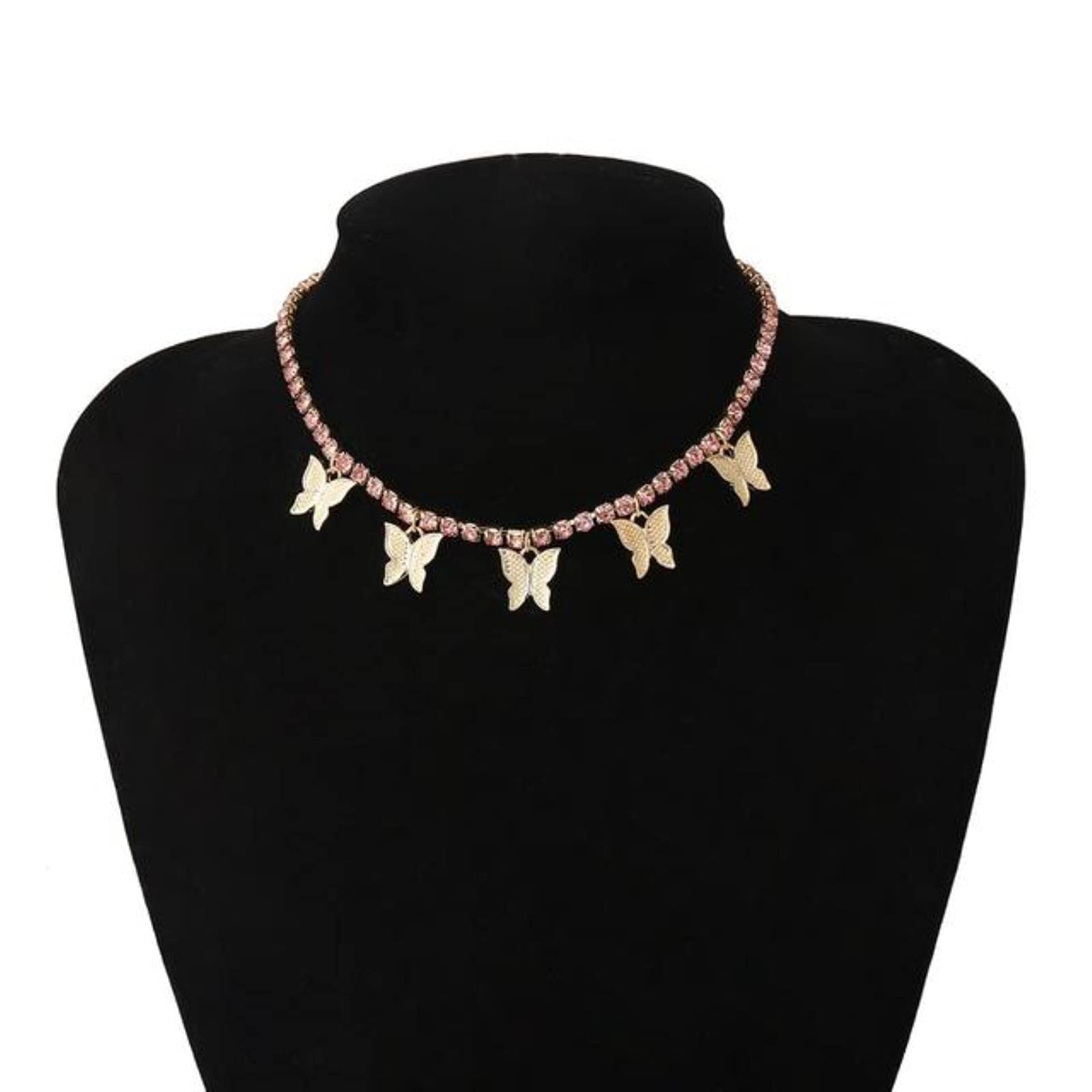 Darrydooly Women's Pink Crystal Butterfly Pendant Fashion Choker Necklaces Elegant Choker Jewelry Crystal Jewelry