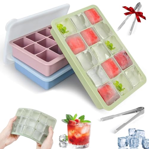 Lista de Moldes y bandejas para hielo los más recomendados. 44 3 PCS Moldes para Cubitos de Hielo con Tapa,Molde de silicona para cubitos de hielo,Bandejas Para Cubitos de Hielo,Bandejas de Silicona Reutilizables con Diseño Presionado (15...