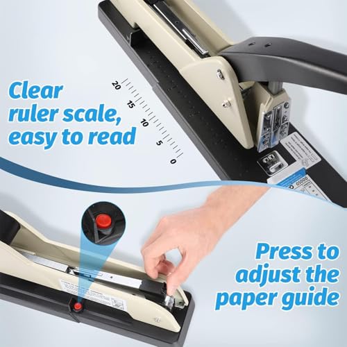 Robuster Heftgerät mit großer Reichweite, verstellbare Hefttiefe, ideal für 210 Blatt Kapazität, perfekt für Heftchen und Bürodokumente, inklusive fixierbarer Papierführung