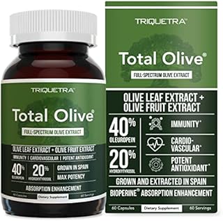 Total Olive® - Olive Leaf Extract (40% Oleuropein) Plus Olive Fruit Extract (20% Hydroxytyrosol) – Full Spectrum Extract | Grown & Extracted in Spain – BioPerine Absorption Enhancement (60 Count)