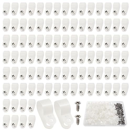 VooGenzek 80 PCS 1/2 Inch R-Type Cable Clip Wire Clamp, Nylon Screw Mounting Cord Fastener Clips with 80 PCS Screws