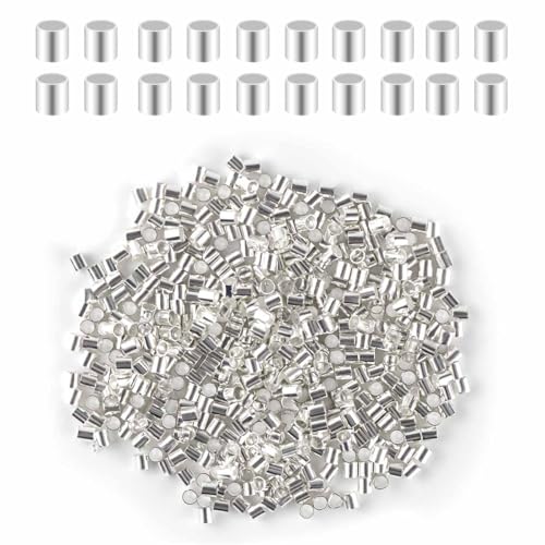 500 Pieces Tube Crimp Beads for Jewelry Making 2MM Crimping Beads for DIY Necklace Earring Bracelet Crimp Stopper Silver Tube Crimp End Brass Crimp Tube Spacer Tiny Loose Crimp Tube Bead (Silver)