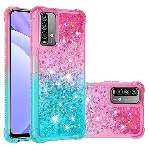 GLORYSHOP Xiaomi Poco M3 Case, Gradient Quicksand Series Liquid Crystal Case Slim Soft TPU Protection Bling Glitter Bumper Cover Compatible with Xiaomi Poco M3, Pink and Blue