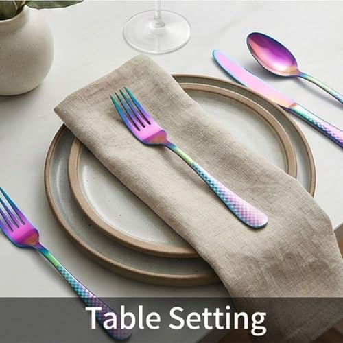 Image of Rainbow 4-Piece Cutlery Set - 2 Tablespoons & 2 Dinner Forks (8.1 inch) with Checks Printed Handles, Durable Stainless Steel Tableware, Ideal for Home, Restaurant, and Gifting