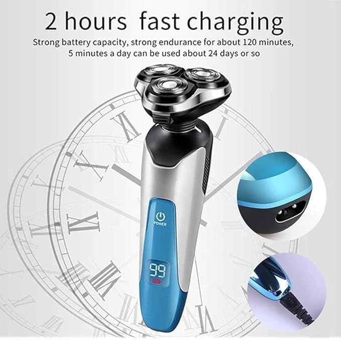 Rasoio elettrico da uomo, asciutto e bagnato, impermeabile, rotante, da viaggio, ricaricabile tramite USB, con display a LED, per rasatura, marito, papà
