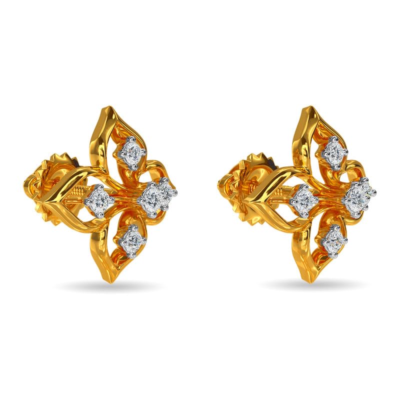 Image of KISNA JEWELS 14KT|18KT BIS Hallmark Pure Gold and Diamond Studs Earrings For Women with Screw Back clouser