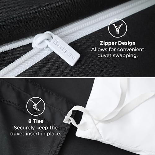 Image of Bedsure Duvet Cover Queen Size, 3Pcs Soft Double Brushed Bedding Set, Black | For Kids & Adults, 90 inchx90 inch Comforter Cover, Hotel Luxury, All Season, Breathable, Easy Care, Lightweight, Zipper Closure