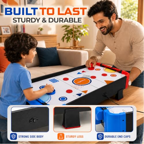 Image of Lifelong Cuppy Air Hockey Table for Kids | Electric Powered with 2 Strikers & 4 Pucks | Plug & Play Durable Board with Air Vents &12V Motor | BIS Certified Indoor & Outdoor Fun Game