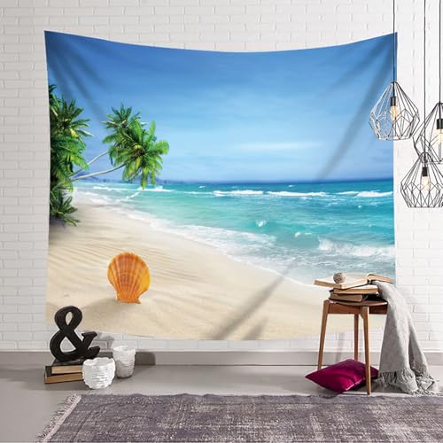 Tapiz de pared decorativo de 150 x 150 cm con paisaje de playa y cocoteros 4