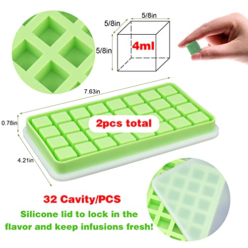 Image of AIERSA 2Pcs Silicone Molds for Herb-Infused Oil Cubes, 32 Cavity Candy Gummy Molds with Lids & 2 Droppers for DIY 5 /8x5 /8x5 /8in Square Gummies, Homemade Herbal Blocks, Jello, Pralines Caramels