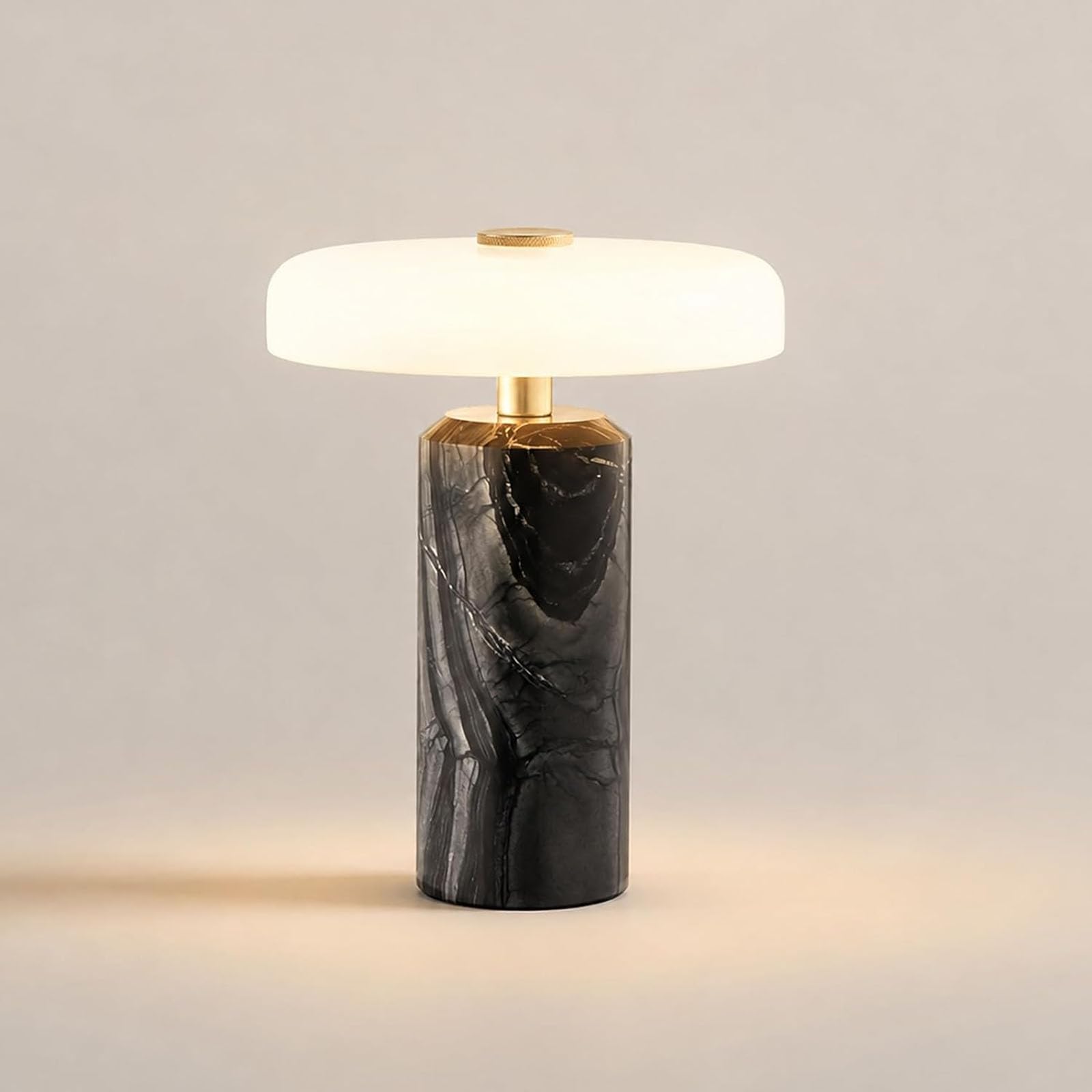 Marble Table Lamp, Rechargeable Touch Marble Luxury Stone Bedside Lamp, Cordless Dimmable LED Home Decor, Glass Lampshade, High-End and Light Luxury, for Entry, Console, Bedroom, Office Black