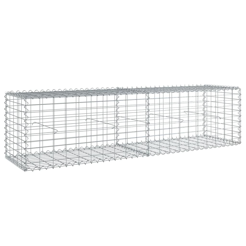 vidaXL Galvanized Gabion Basket with Cover 200x50x50 cm - Heavy Duty Rust-Resistant Wire Cage for Garden, Landscaping, Retaining Walls