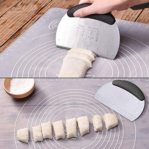 Snowyee Bench Scraper, for Dough Pastry Cake Food Mover Stainless Steel and Rubber Handle with 2 Piece Plastic Cutter (3 in 1 Set) - Thumbnail 6