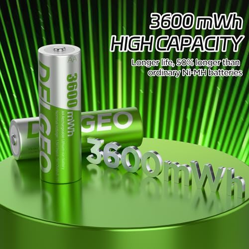 Image of Rechargeable Lithium Batteries AA 8 Pack with Charger, 3600 mWh High Capacity 1.5 V AA Batteries, Long-Lasting Rechargeable Lithium Battery AA with Integrated Charging Storage Box