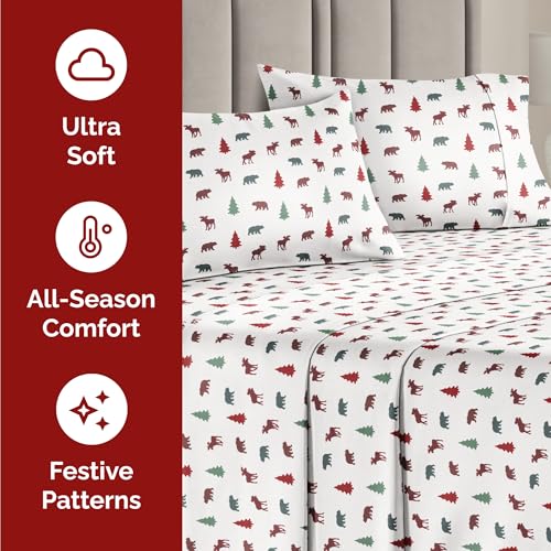 Twin Christmas Winter Animals Sheet Set - Holiday Xmas Pattern Bedding Set - Deep Pockets - Snug Fit - 3 Piece - Wrinkle Free - Cooling Comfy Festive Winter Holiday Sheets for Women, Men, Kids & Teens