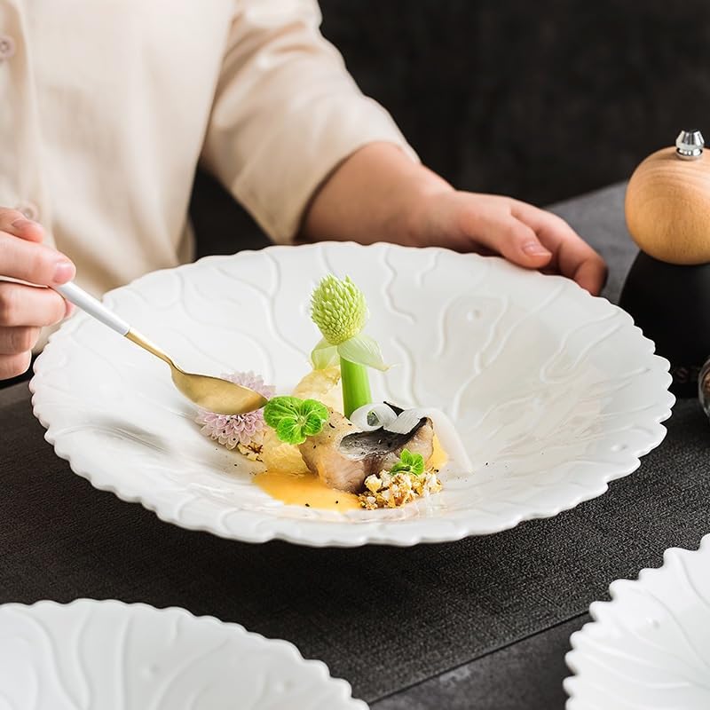 Platos para La Cena Platos De Postre Plato De Porcelana Blanca Plato con Borde En Relieve Creativo Plato Hondo De Restaurante Plato De Pasta De Hotel Platos Platos De CER，9inch