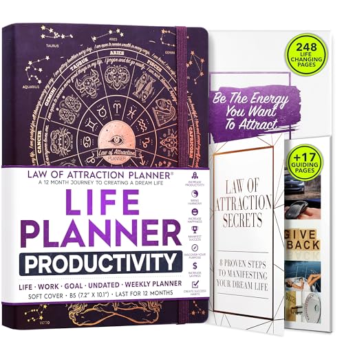 Life Planner - Undated Deluxe Weekly, Monthly Planner, a 12 Month Journey to Increase Productivity & Happiness, Life Organizer, Gratitude Journal, Law of Attraction Planner - Start Anytime