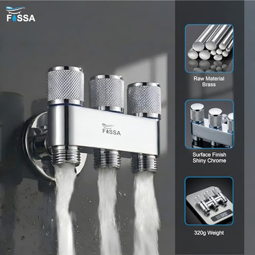Image of Fossa 1-Year Warrant Galaxy 3 - Way Stainless Steel Laundry Washing Machine Faucet | Outdoor Water Spigot with Handle | Multi-Use Hose Connector Tap | Angle Valve Silver Chrome Finish (with Nozzle)