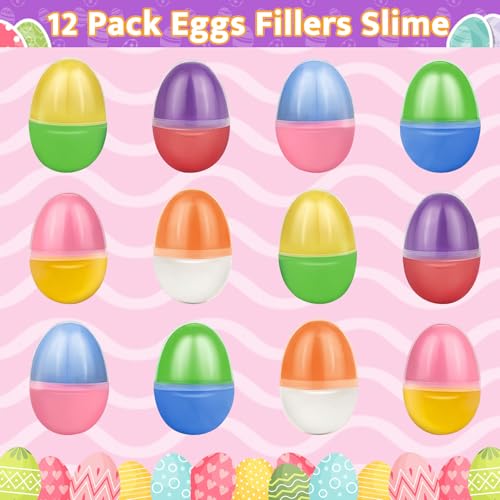 [ Two Color ] Easter Eggs Fillers Butter Slime, 12 Pack Prefilled Easter Egg Stuffers Easter Slime Toys Easter Eggs for Easter Eggs Hunt Filling Treats Stuffer Easter Holiday Party Favor
