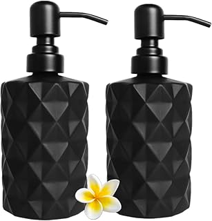 Goldmeet 12 Oz Glass Soap Dispenser, Hand & Dish Soap Dispenser, Kitchen Bathroom Refillable Lotion Soap Dispenser, Matte Black Hand Pump Hand Soap Dispenser, for Dish Soap, Lotion, 2 Set