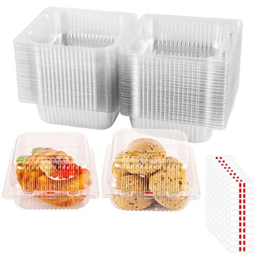 100 cajas de rebanadas de pasteles, cajas individuales de 5.3 pulgadas, cajas transparentes para tartas con calcomanías de sellado, cajas de pasteles para porciones de pasteles, ensalada, queso