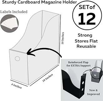Evelots Magazine File Holder Organizer Box (6, 12, or 24 Pack) Storage for Desk and Shelves Multiple Color Options - Includes Labels for Organization